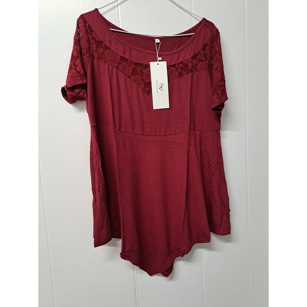 SHIJIALI Womens Plus Size Tops Casual Blouses Short Sleeve Lace Tunics XL - Picture 1 of 12